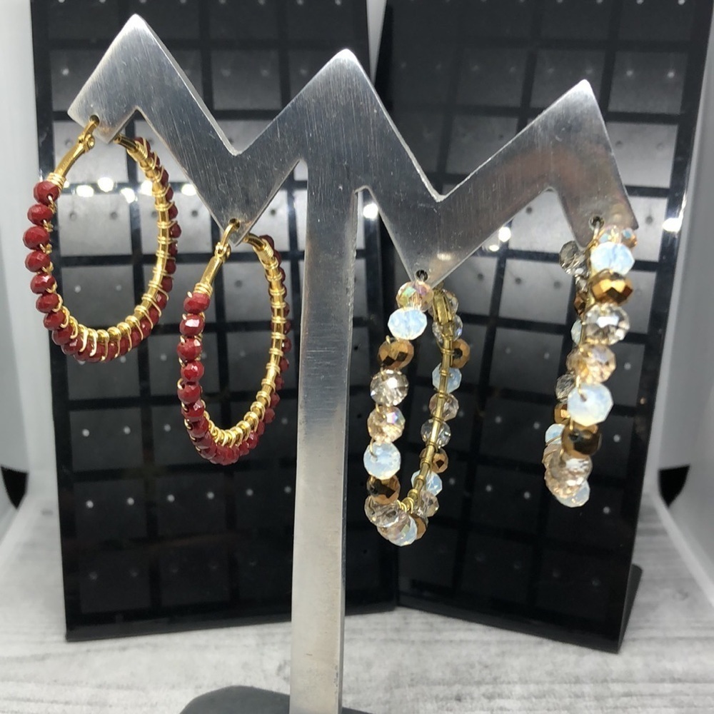 Bundle 2 Crystal Bead Statement Hoop Earrings Boho 15$